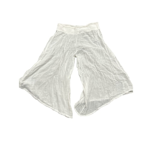 White Gauze Wide Leg Palazzo Pants Smocked Waist Beach Cover Up Flowy - Picture 1 of 4